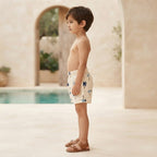 SHEIN Cream Palm Tree Embroidered Pull-On Kids' Shorts