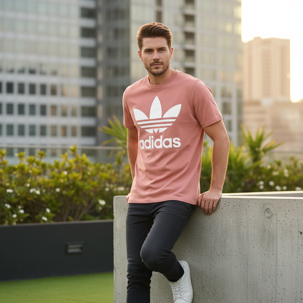Adidas Trefoil Logo Men's T-Shirt in Salmon Pink