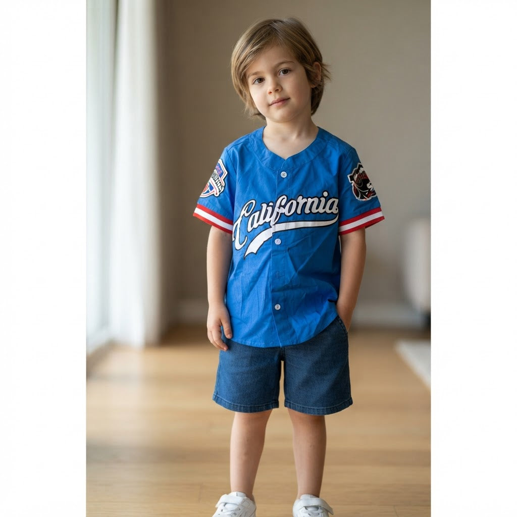 SHEIN Royal Blue California Script Kids Baseball Jersey