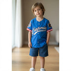 SHEIN Royal Blue California Script Kids Baseball Jersey