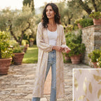 Women's Cream Long-Sleeved cream Floral Open-Front Dress