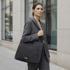 VERSACE parfums Large Black Nylon Shoulder Tote with Gold Pl
