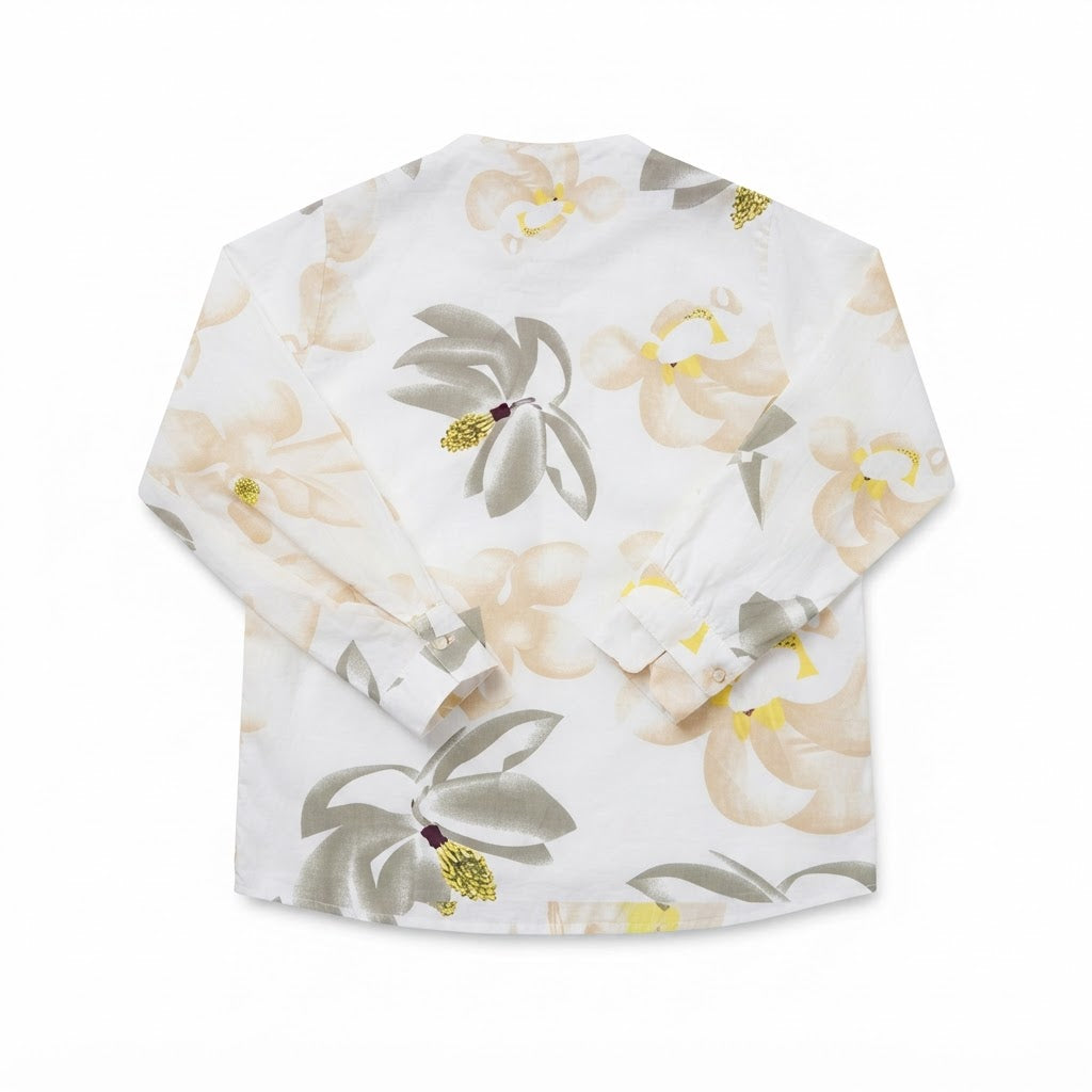 Women's Floral White Long Sleeve Mandarin Collar Shirt