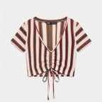 [WearU Generated:merch_clean_front] Zara Off-White Multi-Stripe Ribbed Knit Fitted Cropped Top – front view