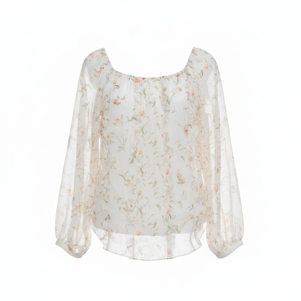White House Black Market Floral Chiffon Ruffle Blouse - 8