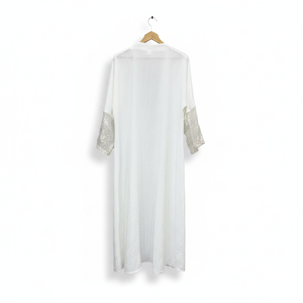 Women's White Longline Kimono with Metallic Cuffs