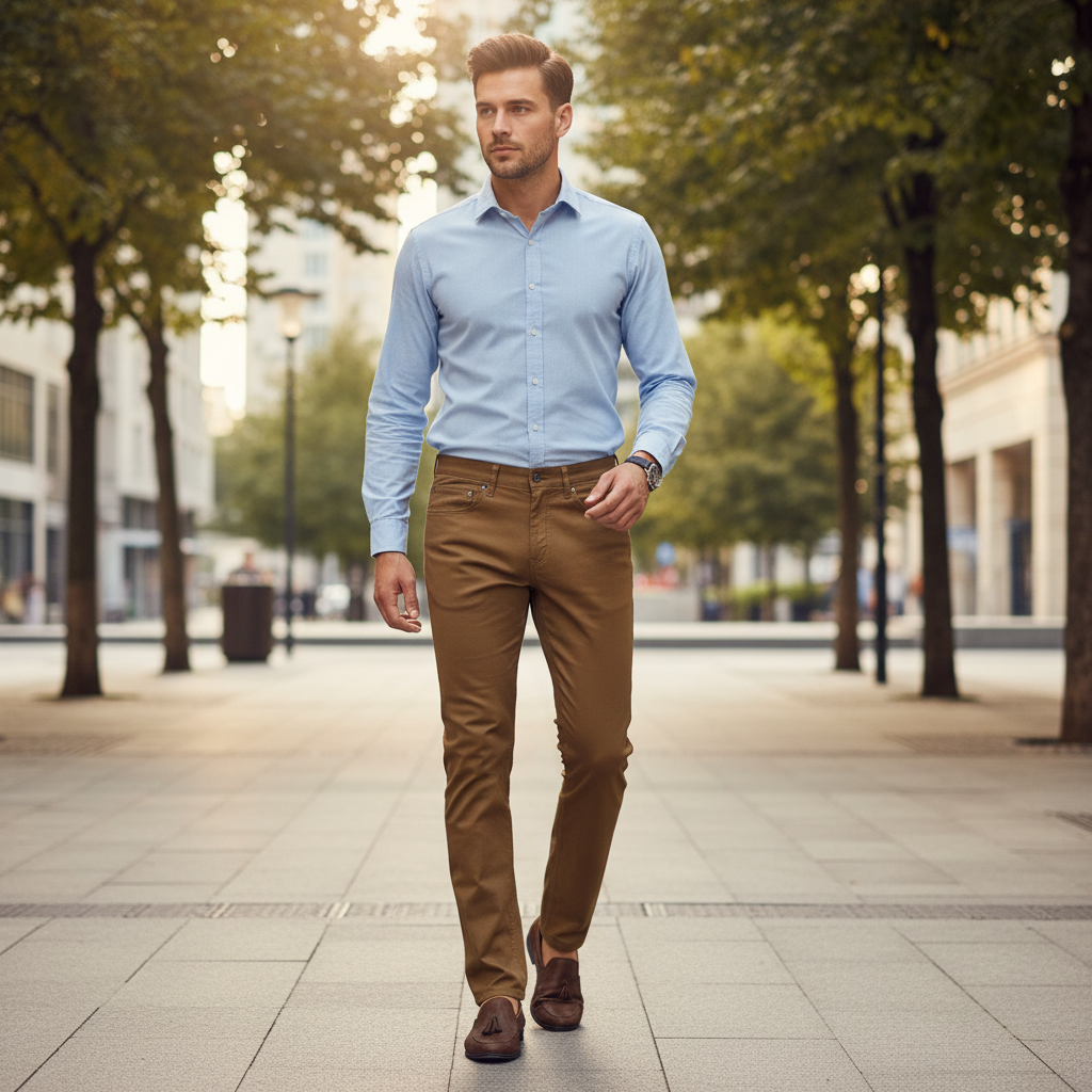 G2000 MAN Men's Ochre Brown Slim-Straight Five-Pocket Trouse