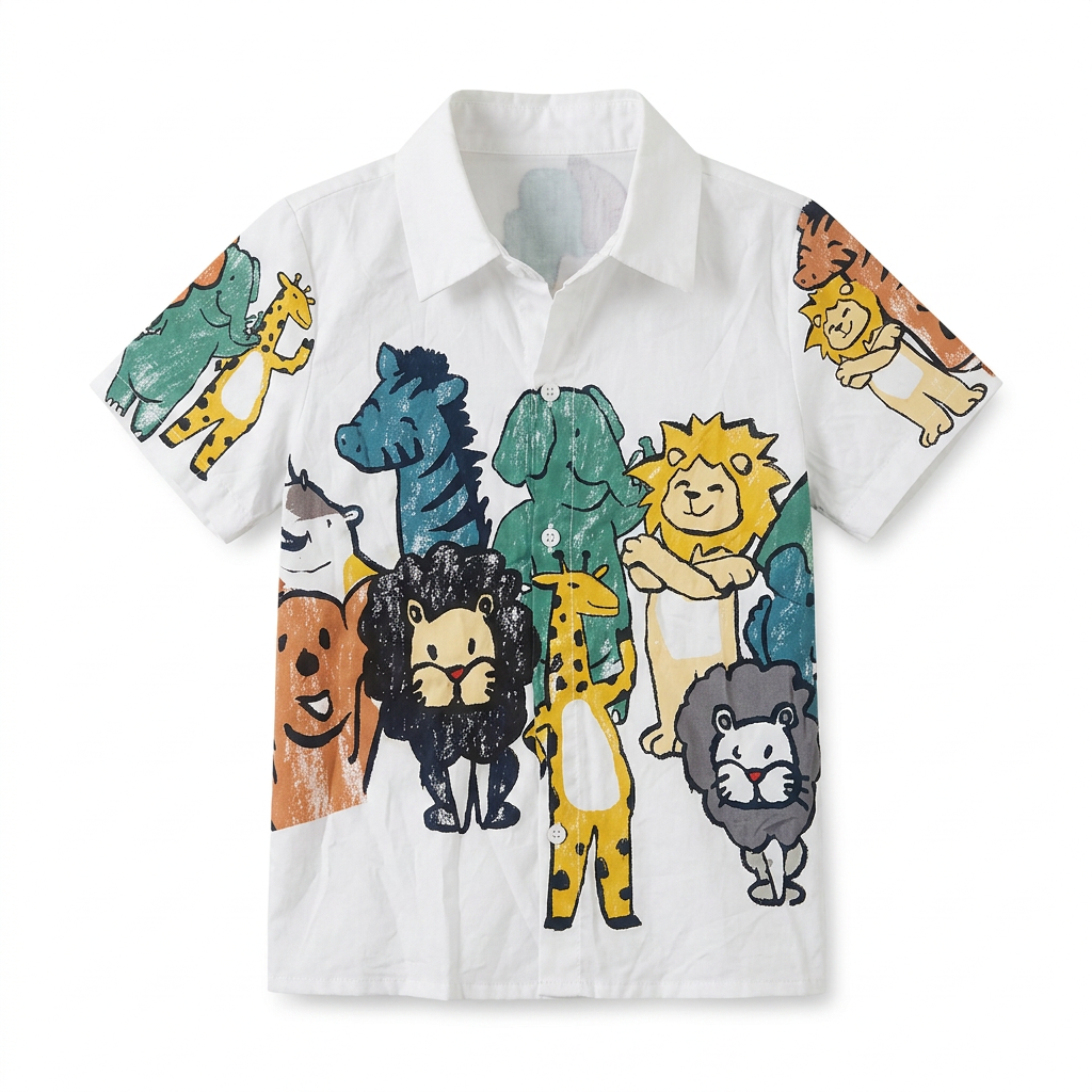 SHEIN White Short-Sleeve Safari Animal Print Kids Shirt