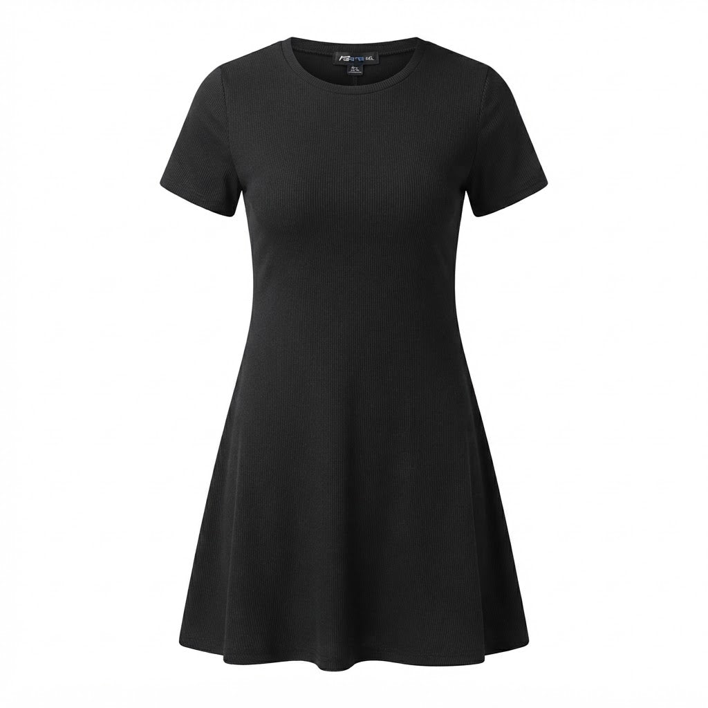 [WearU Generated:merch_ghost] Black Cotton Blend A-line Mini Dress – ghost front view