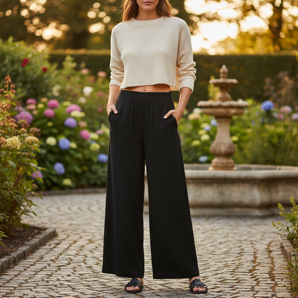 Esmara Women's Black Linen Wide Leg Trousers Size L