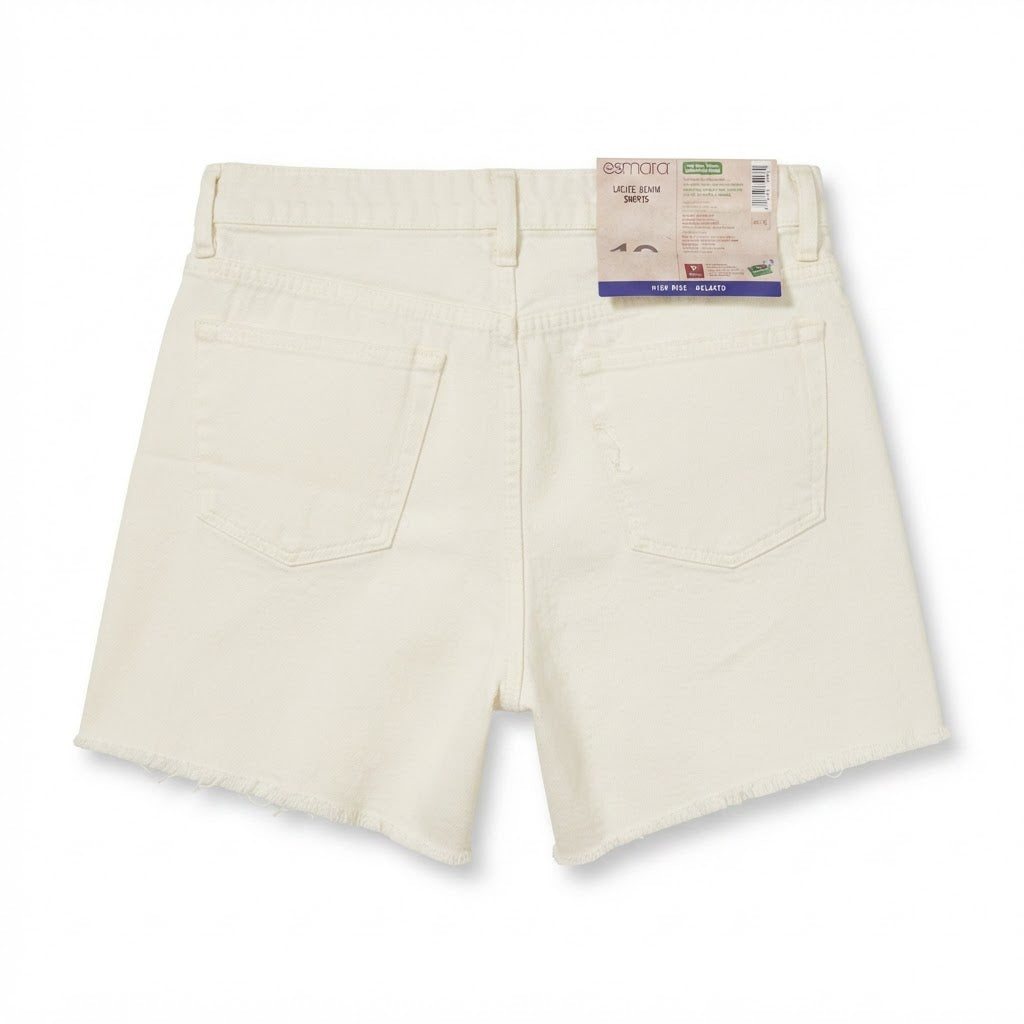 Women's White High-Waist Raw Hem Denim Shorts