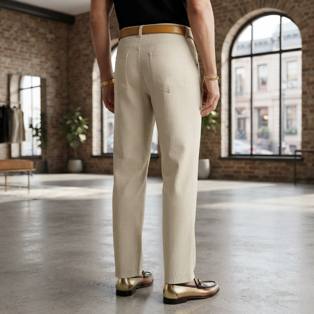 Angelo Litrico Men's Beige Straight-Leg Cotton Chino Trouser