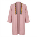 SHEIN Women's Pink Long Open-Front Kimono Abaya Jacket with Trim