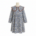 Kids Blue Floral Peter Pan Collar Long Sleeve Dress