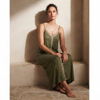 EMERY ROSE Olive Green Maxi Cami Dress with Chevron Trim