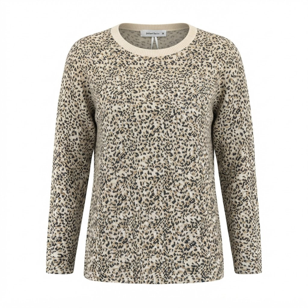[WearU Generated:merch_ghost] Brilliant Basics Cream Leopard Knit Cotton Long-Sleeve Top – ghost front view