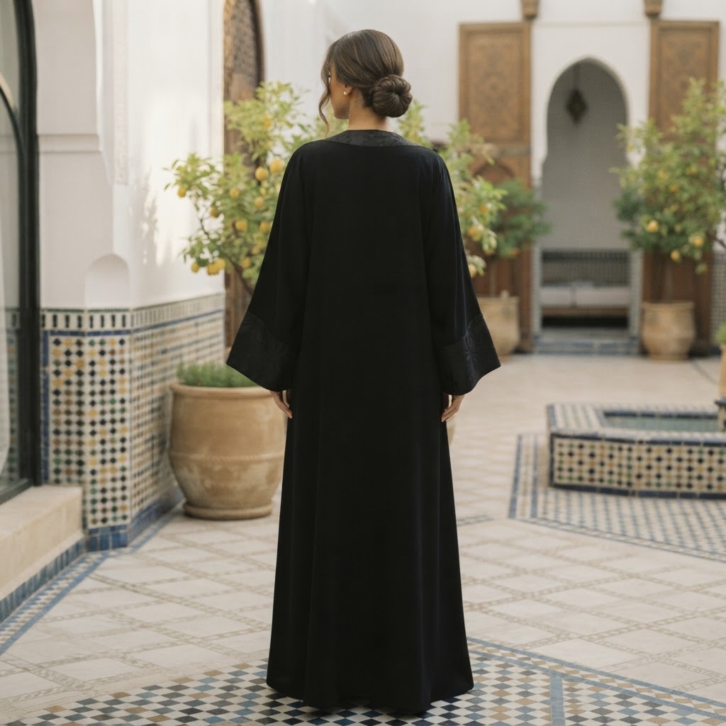 Black Embroidered Tonal Panel Kaftan Abaya