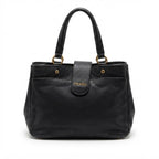 PRADA PRADA Black Grained Leather Top-Handle Tote