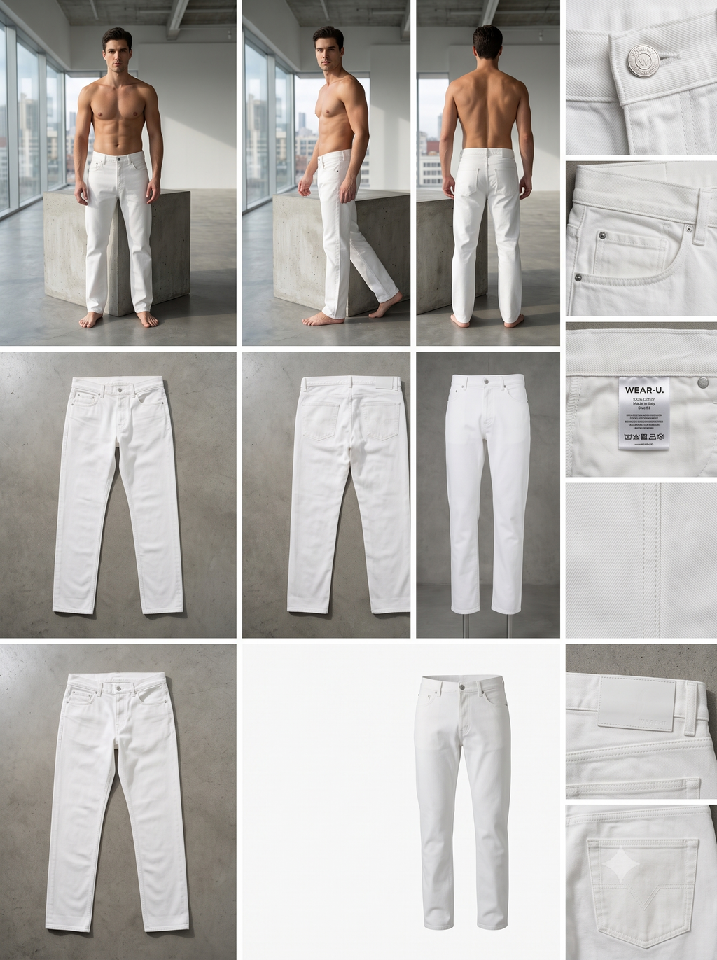 Men's Straight Fit Optic White Utility Jeans