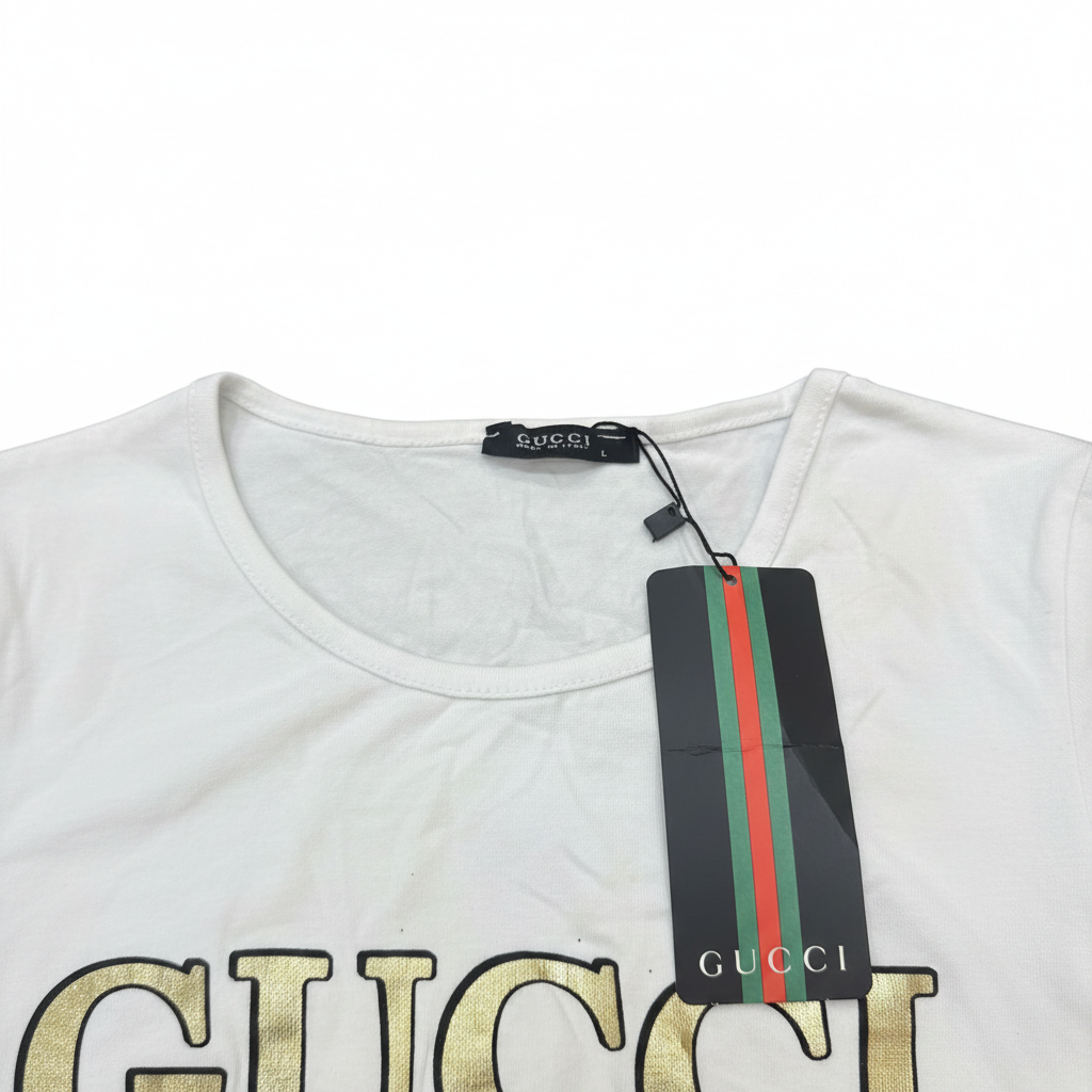 Gucci White Tiger Logo Tie-Front Graphic T-Shirt