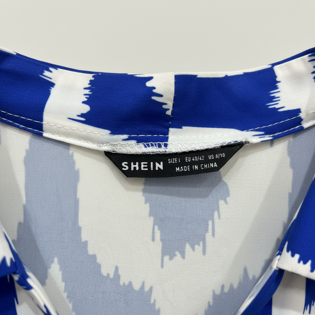 SHEIN Women's Blue and White Geometric Print Maxi Kimono