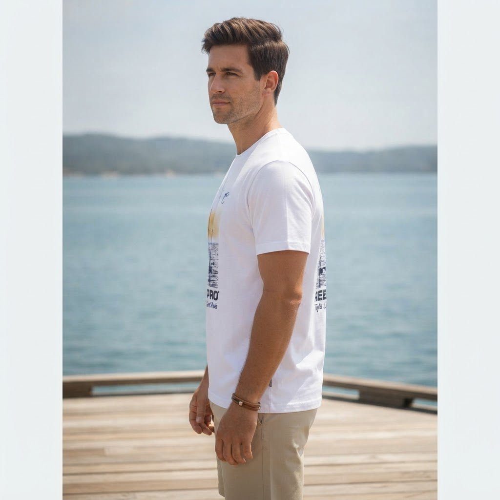 Reel Pro Fishing White Short-Sleeve Graphic T-Shirt with Fis