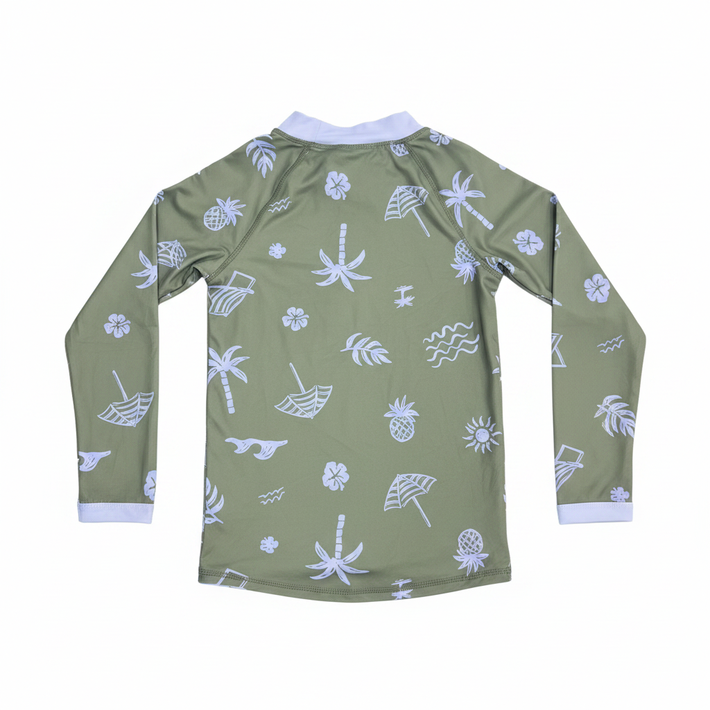 Kids Olive and Lavender Palm Print Rash Guard