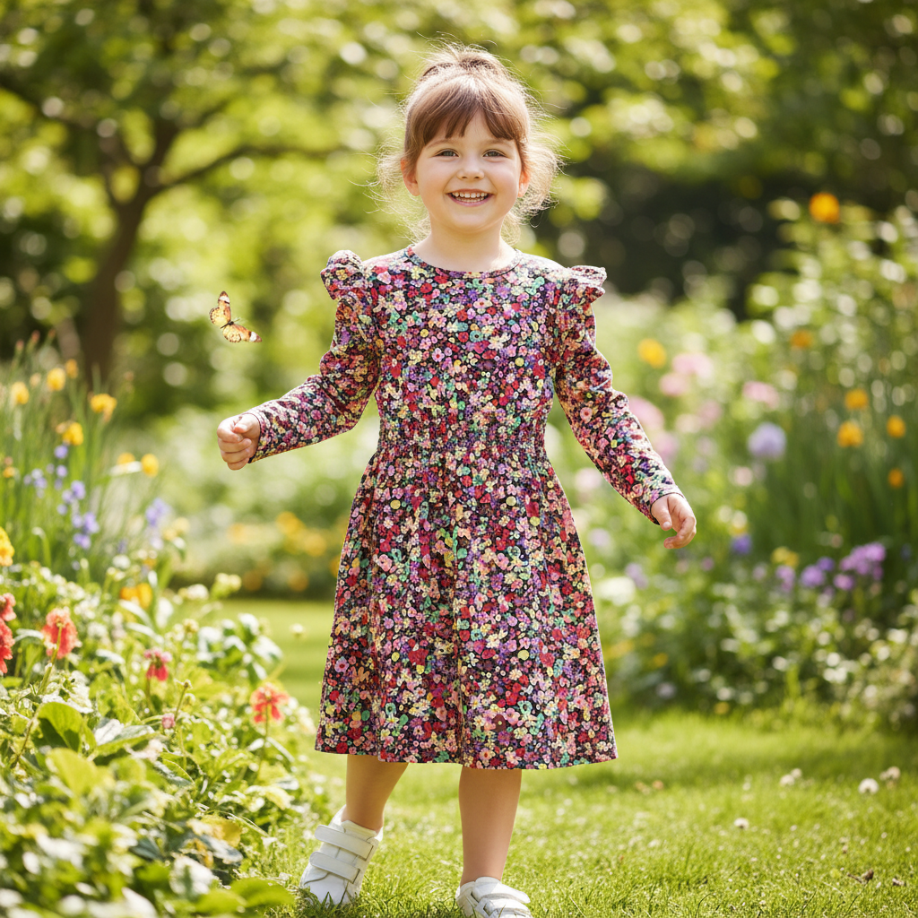 LEIGH TUCKER willow Kids Multi-Color Floral Long-Sleeve Ruff