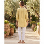 Women's Yellow Roll-Tab Sleeve Button-Down Blouse