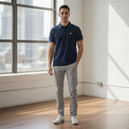 Burberry Navy Blue Tipped Cotton Polo Shirt with Gold Embroi
