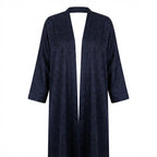 Women's Navy Floral Jacquard V-Neck Floor-Length Abaya
