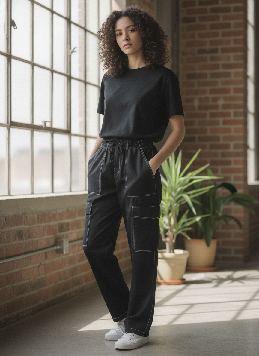represent Black Relaxed Cargo Trousers with White Contrast S