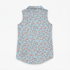 Women's Light Blue Floral Sleeveless Button-Up Blouse