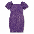 FAERIESTY Purple Iridescent Sequin Puff Sleeve Dress