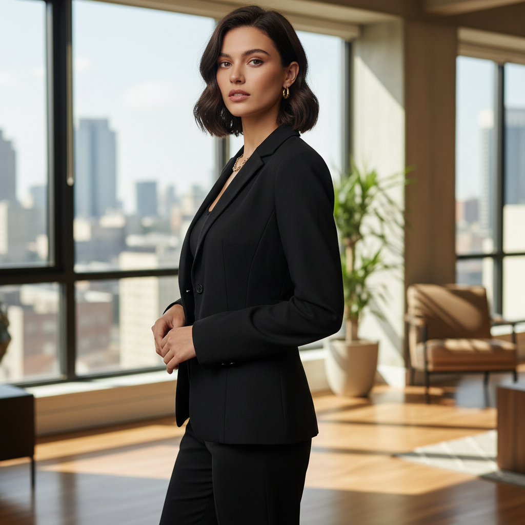 Women's Tailored Black Notched Lapel Blazer