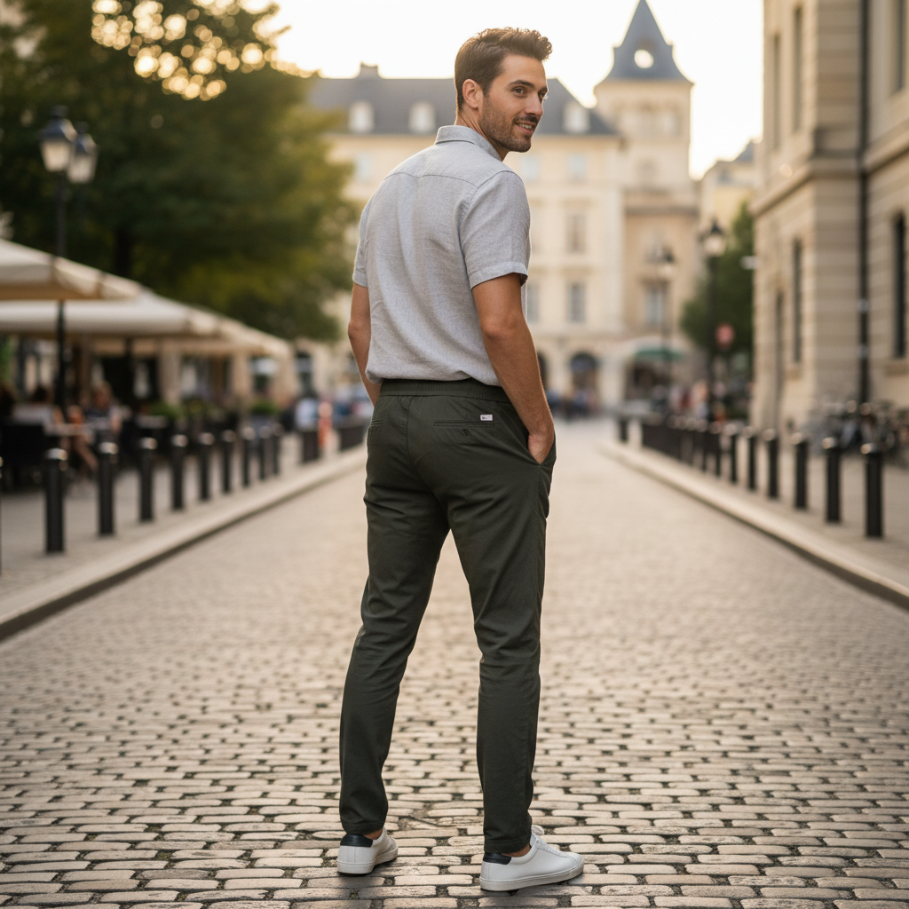 Six COLLECTION Men's Olive Green Drawstring Tapered Trousers