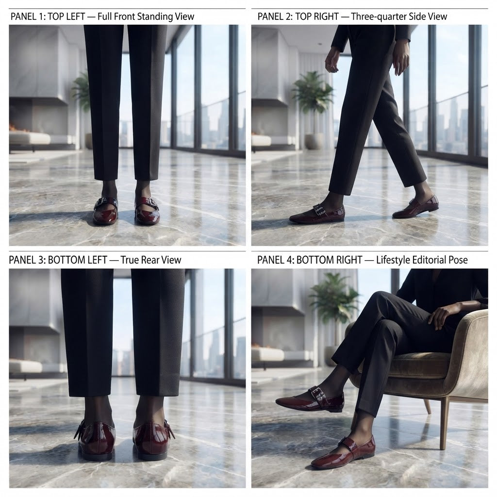 Burgundy Patent Leather Mary Jane Flats with Buckle