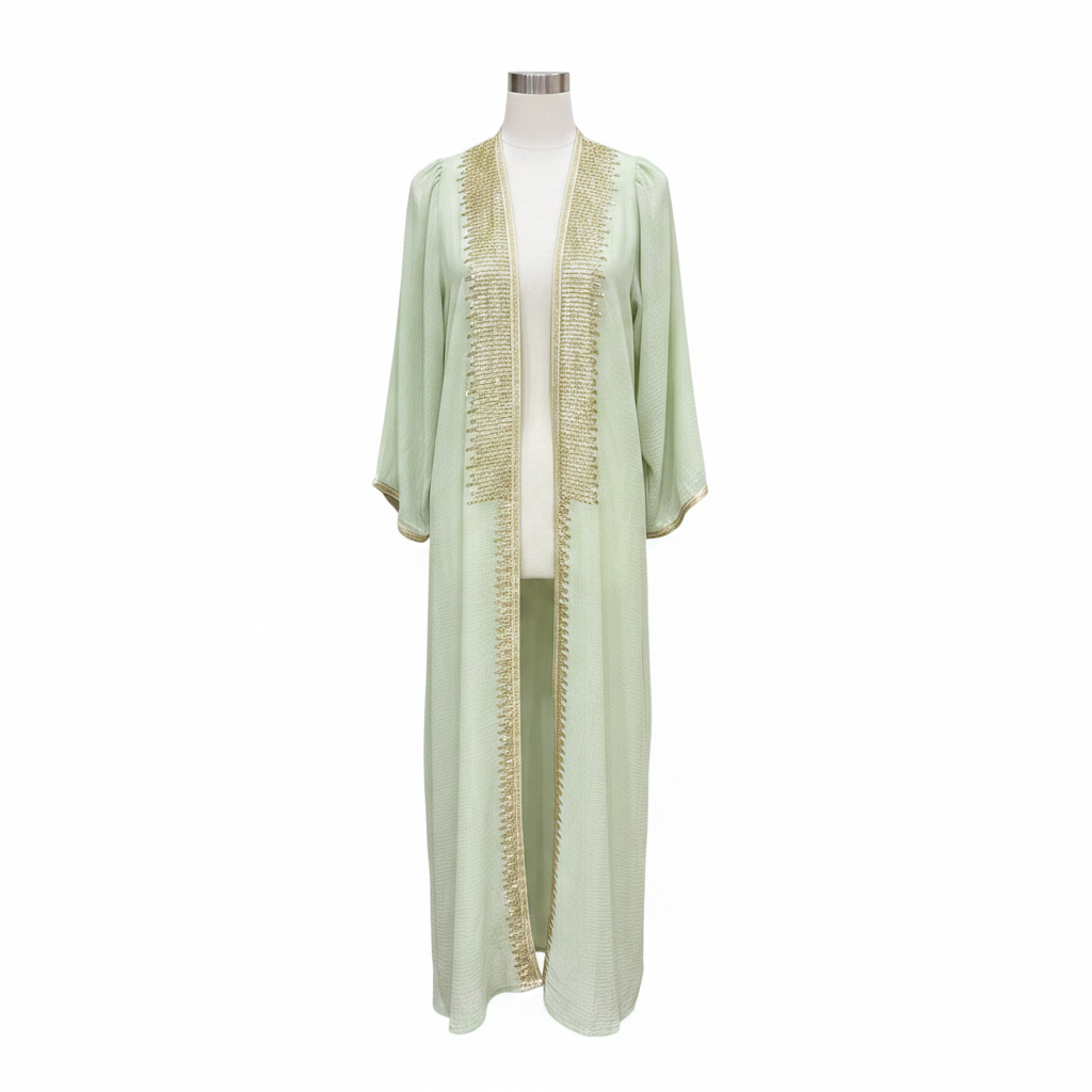 LNA AZEEM Women's Mint Green Sequin Embroidered Long Kimono