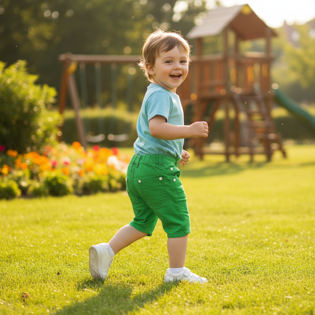 name it. Kids' Bright Green Button-Fly Woven Cotton Shorts
