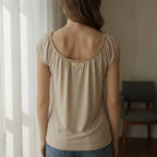 Love and Money Oatmeal Gathered Scoop Neck Top with Braided