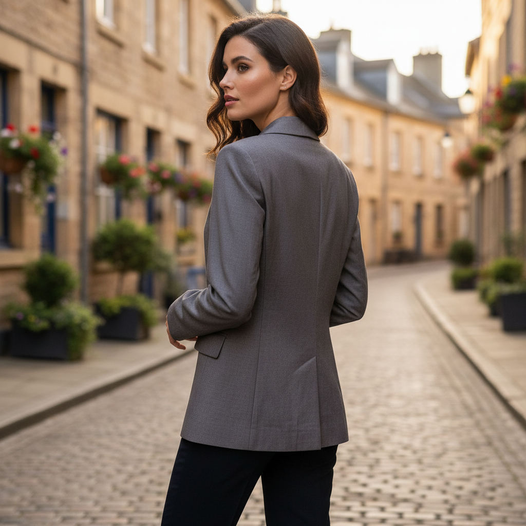 MNG Women's Grey Single-Button Tailored Blazer