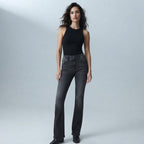Bershka Washed Black Flare Jeans with Chevron Pocket Detail
