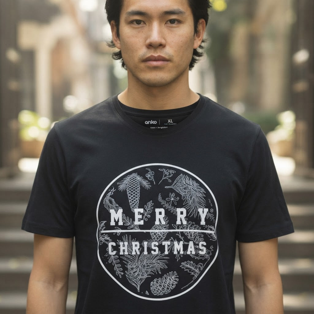anko Black Merry Christmas Graphic T-Shirt Regular Fit XL