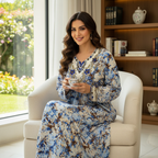 Women's Blue & Brown Tie-Dye Embellished Maxi Kaftan Dress
