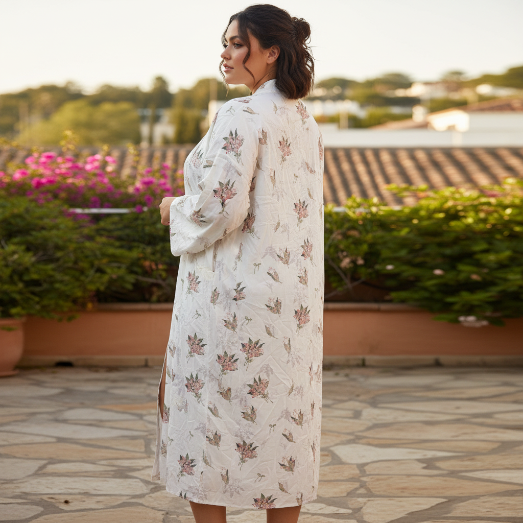 Dazy Women's Cream Floral Maxi Kimono Robe