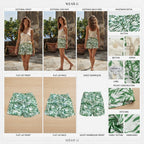 Vibrant Green Botanical Leaf Print Elastic Waist Shorts