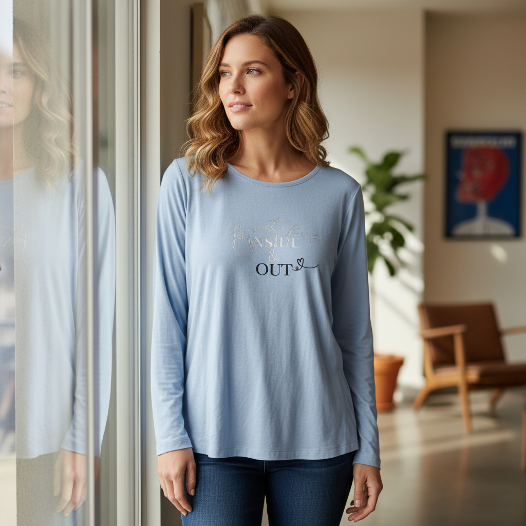 Esmara Women's Light Blue "Inside & Out" Long Sleeve Tee