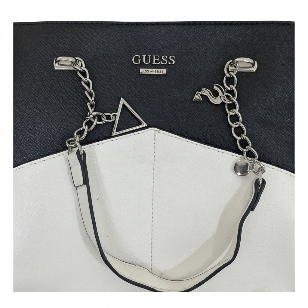 Guess Black and White Saffiano Tote Bag