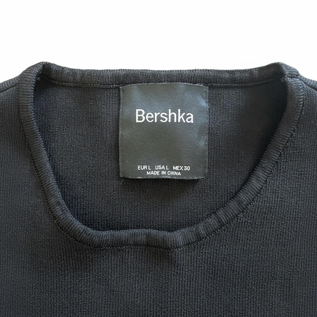 Bershka Black Rhinestone Fringe Cropped Long Sleeve Top