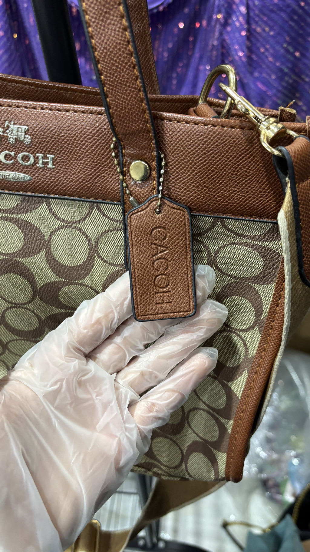 CACOH Brown Monogram Structured Tote Bag